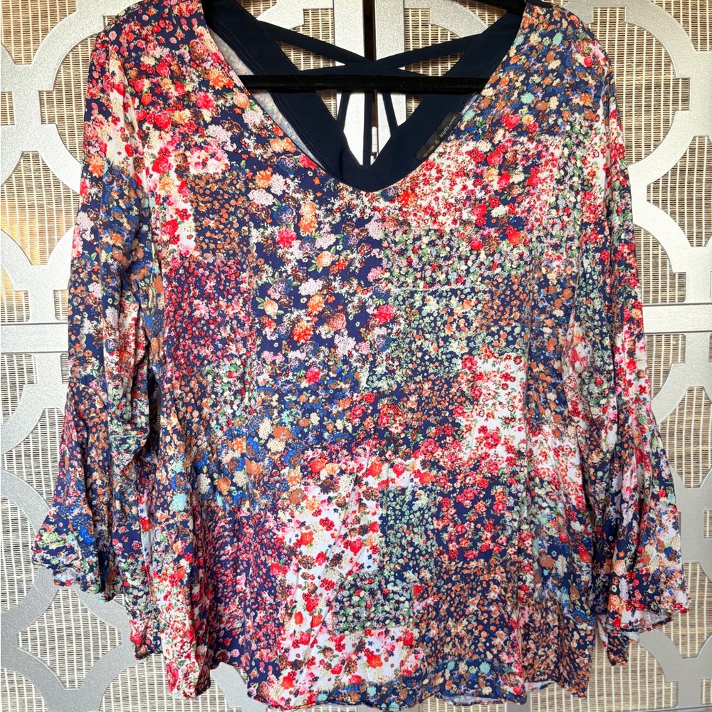 Floral Patchwork V-Neck Blouse